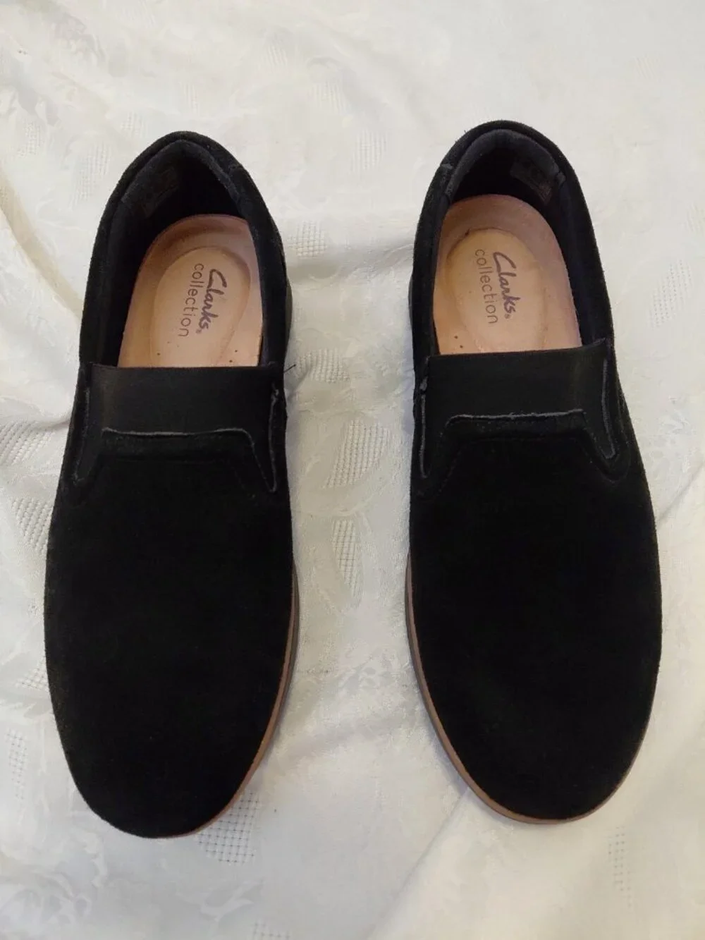 Clarks Women's Zylah Sky Slip On Wedge Black Suede US 9 EU 40 Comfort